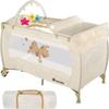 Travel cot dog with changing mat and play bar - cot bed, baby travel cot, pop up travel cot - beige